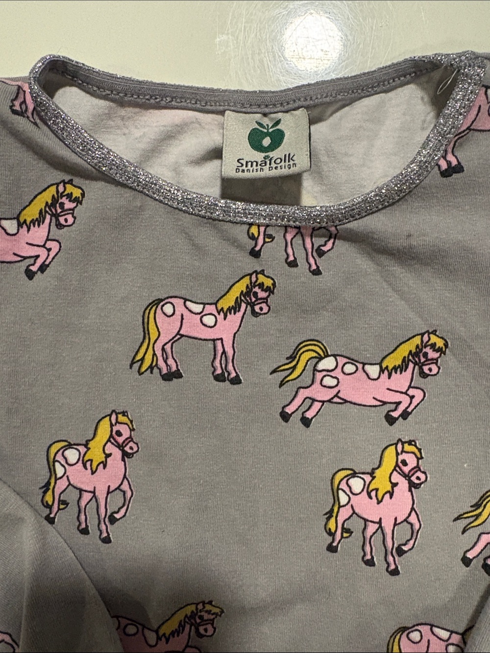 Smafolk Gray horse Print Top with Pink and silver Accents